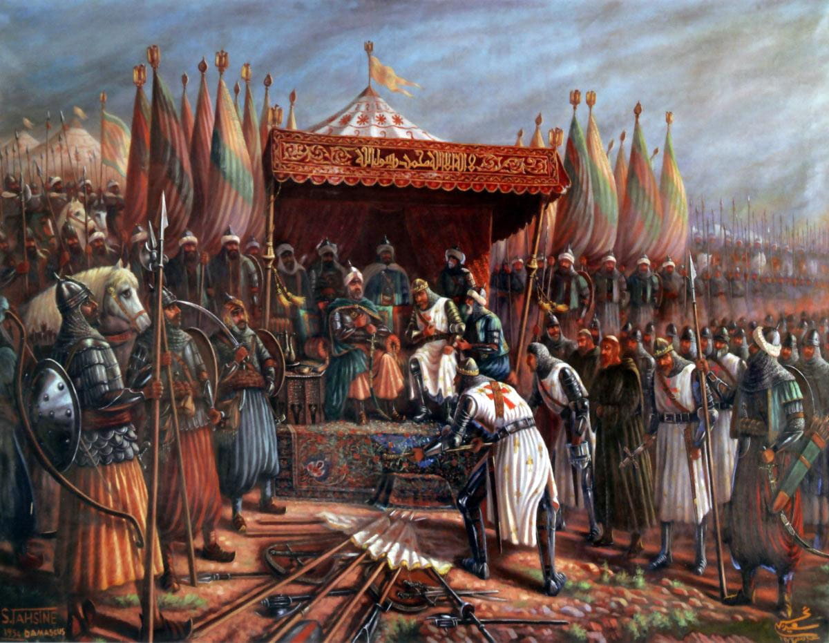 Kruistochten 1187 Saladin en Guy de Lusignan
