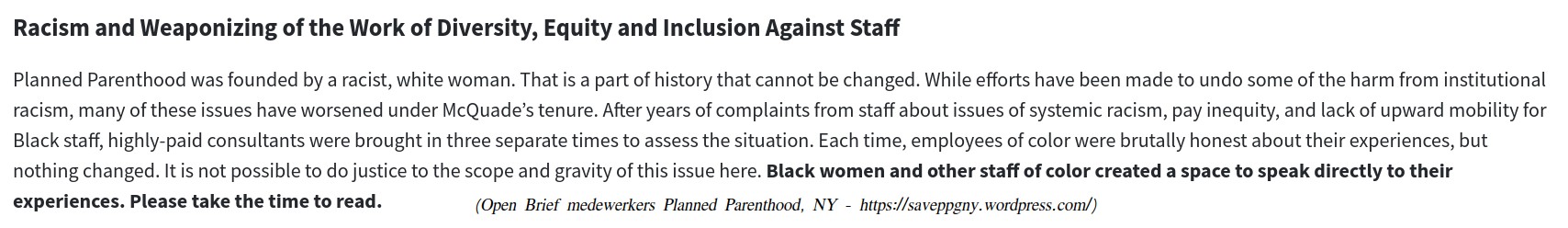 open brief planned parenthood over racism